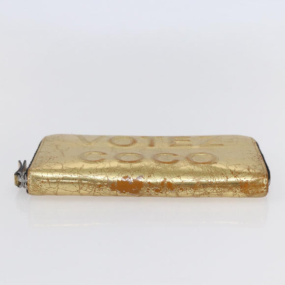 CHANEL Long Wallet Leather Gold Silver CC Auth BA7285