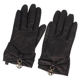 GUCCI Lovely Gloves Leather Black Auth BA7287V