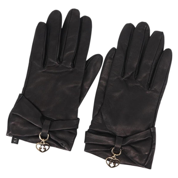 GUCCI Lovely Gloves Leather Black Auth BA7287V
