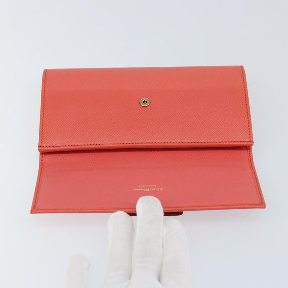 Salvatore Ferragamo Vala Long Wallet Leather Orange Gold Auth BA7289V