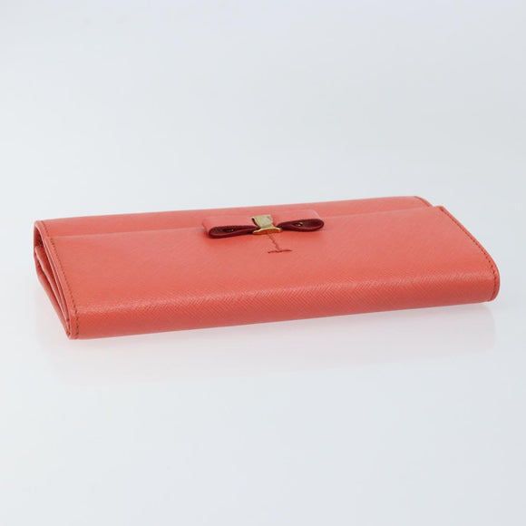 Salvatore Ferragamo Vala Long Wallet Leather Orange Gold Auth BA7289V