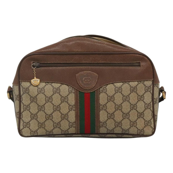 GUCCI GG Supreme Web Sherry Line Bag PVC Beige Gold 001 56 0860 Auth BA729
