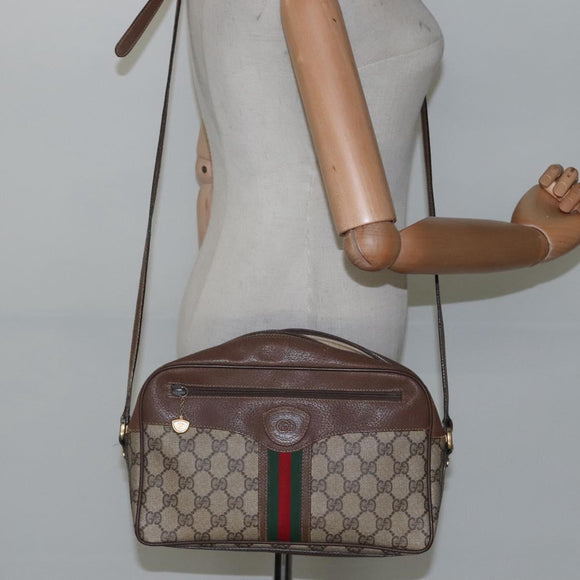 GUCCI GG Supreme Web Sherry Line Bag PVC Beige Gold 001 56 0860 Auth BA729