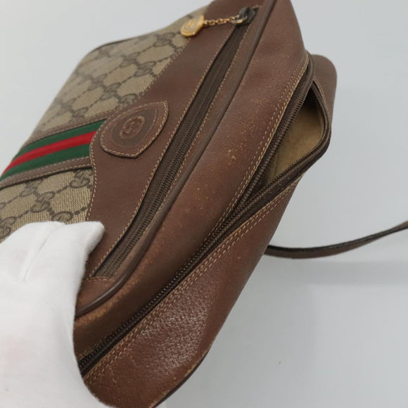 GUCCI GG Supreme Web Sherry Line Bag PVC Beige Gold 001 56 0860 Auth BA729