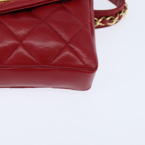 CHANEL Matelasse Waist Bag Lamb Skin Red Gold CC Auth BA7291