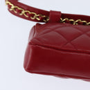 CHANEL Matelasse Waist Bag Lamb Skin Red Gold CC Auth BA7291-15