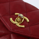 CHANEL Matelasse Waist Bag Lamb Skin Red Gold CC Auth BA7291-18