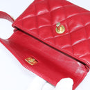 CHANEL Matelasse Waist Bag Lamb Skin Red Gold CC Auth BA7291-10
