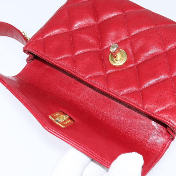 CHANEL Matelasse Waist Bag Lamb Skin Red Gold CC Auth BA7291