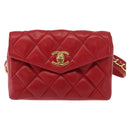 CHANEL Matelasse Waist Bag Lamb Skin Red Gold CC Auth BA7291-13