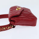 CHANEL Matelasse Waist Bag Lamb Skin Red Gold CC Auth BA7291-3