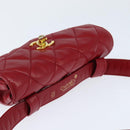 CHANEL Matelasse Waist Bag Lamb Skin Red Gold CC Auth BA7291-6