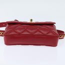 CHANEL Matelasse Waist Bag Lamb Skin Red Gold CC Auth BA7291-5