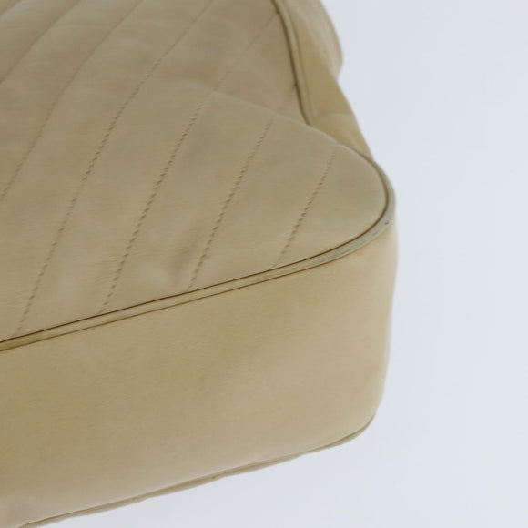 CHANEL Chain V Stitch Shoulder Bag Lamb Skin Beige Gold CC Auth BA7292