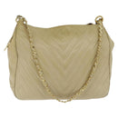 CHANEL Chain V Stitch Shoulder Bag Lamb Skin Beige Gold CC Auth BA7292-1