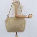 CHANEL Chain V Stitch Shoulder Bag Lamb Skin Beige Gold CC Auth BA7292-22