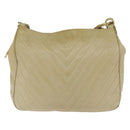 CHANEL Chain V Stitch Shoulder Bag Lamb Skin Beige Gold CC Auth BA7292-13