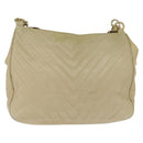 CHANEL Chain V Stitch Shoulder Bag Lamb Skin Beige Gold CC Auth BA7292-2