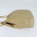 CHANEL Chain V Stitch Shoulder Bag Lamb Skin Beige Gold CC Auth BA7292-3