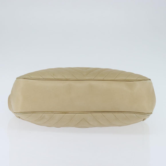 CHANEL Chain V Stitch Shoulder Bag Lamb Skin Beige Gold CC Auth BA7292