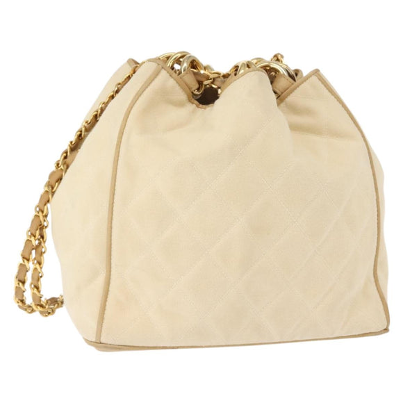 CHANEL Matelasse Chain Shoulder Bag Canvas Beige Gold CC Auth BA7293