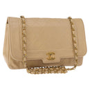 CHANEL Matelasse Chain Shoulder Bag Lamb Skin Beige Gold CC Auth BA7295-1