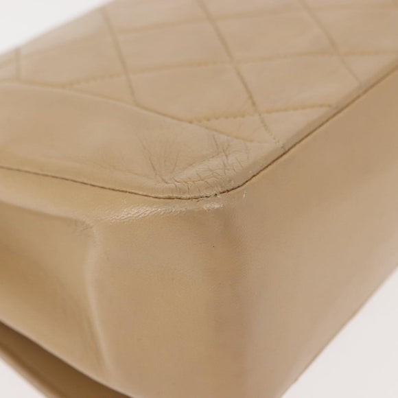 CHANEL Matelasse Chain Shoulder Bag Lamb Skin Beige Gold CC Auth BA7295