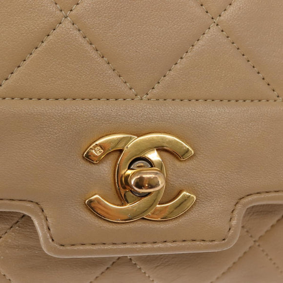 CHANEL Matelasse Chain Shoulder Bag Lamb Skin Beige Gold CC Auth BA7295