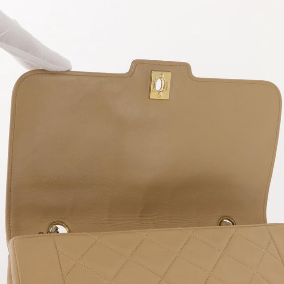 CHANEL Matelasse Chain Shoulder Bag Lamb Skin Beige Gold CC Auth BA7295