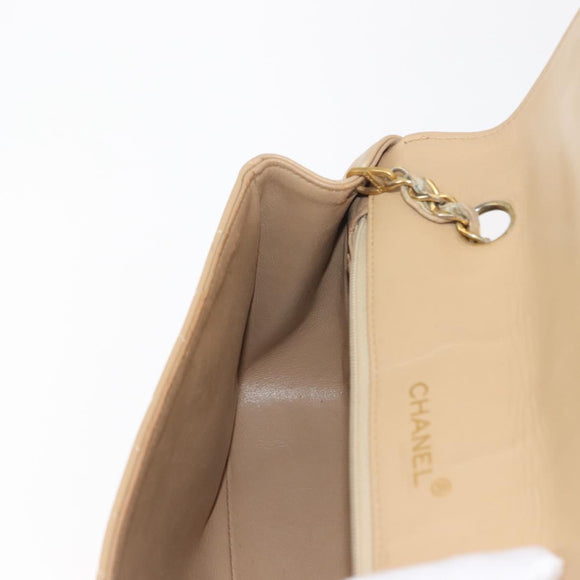 CHANEL Matelasse Chain Shoulder Bag Lamb Skin Beige Gold CC Auth BA7295