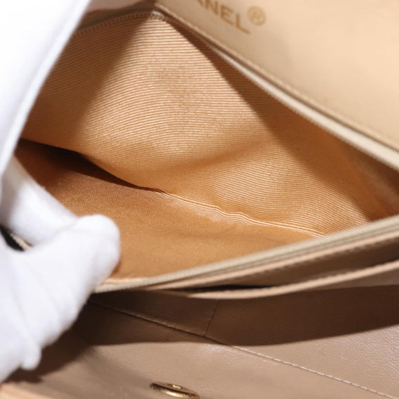 CHANEL Matelasse Chain Shoulder Bag Lamb Skin Beige Gold CC Auth BA7295
