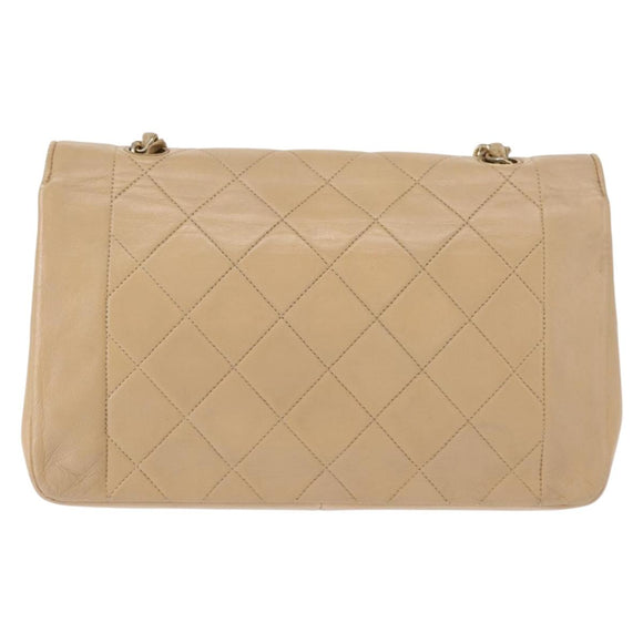 CHANEL Matelasse Chain Shoulder Bag Lamb Skin Beige Gold CC Auth BA7295
