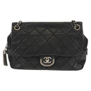 CHANEL Chain Matelasse Shoulder Bag Leather Black Silver CC Auth BA7297V-2