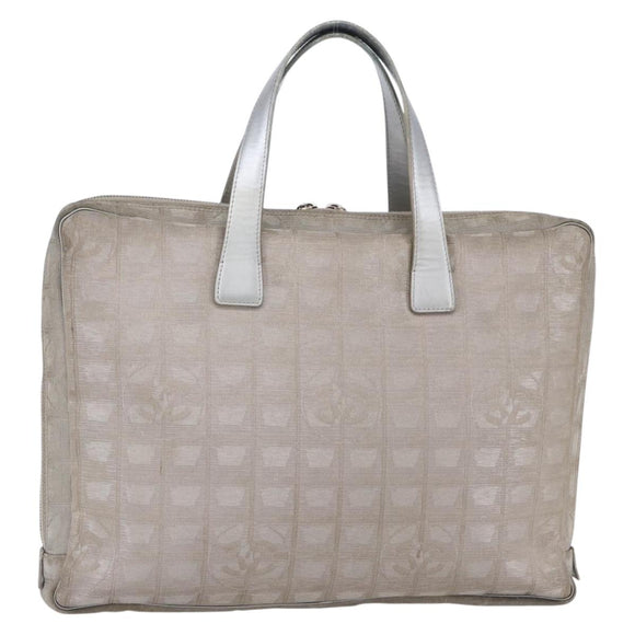 CHANEL New Travel Line Tote Bag Nylon Silver CC Auth BA7299