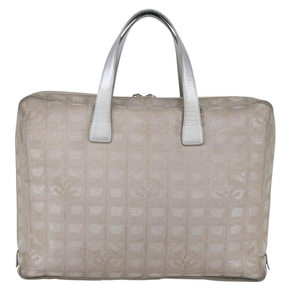CHANEL New Travel Line Tote Bag Nylon Silver CC Auth BA7299