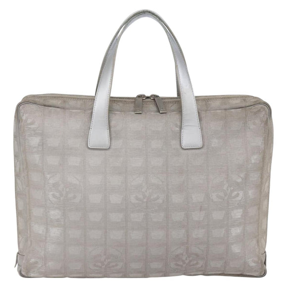 CHANEL New Travel Line Tote Bag Nylon Silver CC Auth BA7299