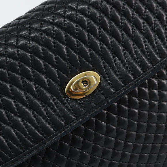 BALLY Hand Bag Leather Black Gold Auth BA7301