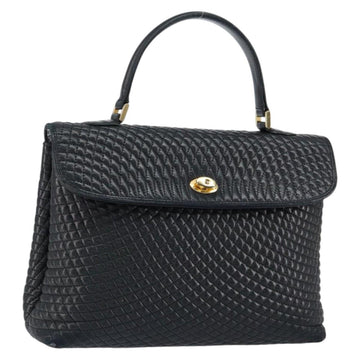 BALLY Hand Bag Leather Black Gold Auth BA7301