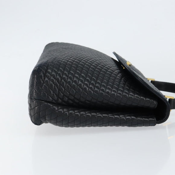 BALLY Hand Bag Leather Black Gold Auth BA7301