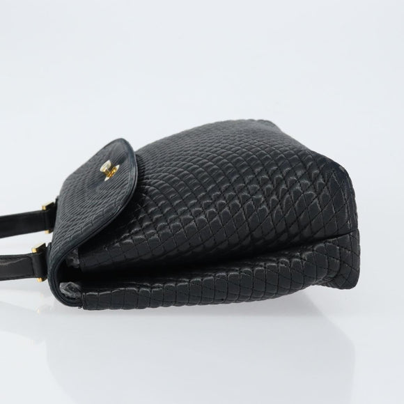 BALLY Hand Bag Leather Black Gold Auth BA7301