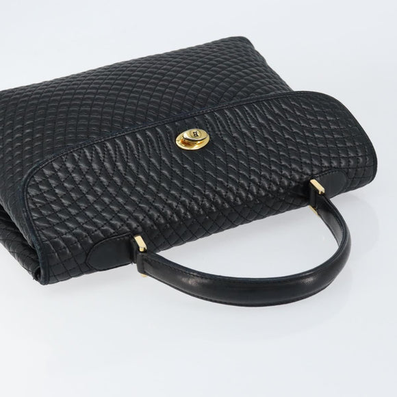 BALLY Hand Bag Leather Black Gold Auth BA7301