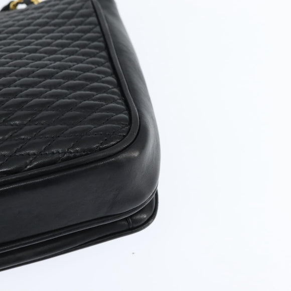 BALLY Chain Shoulder Bag Leather Black Gold Auth BA7303