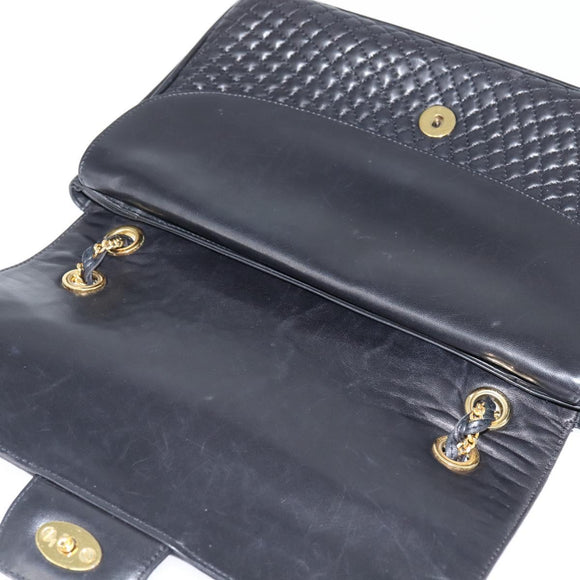 BALLY Chain Shoulder Bag Leather Black Gold Auth BA7303