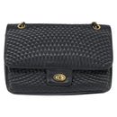 BALLY Chain Shoulder Bag Leather Black Gold Auth BA7303-13