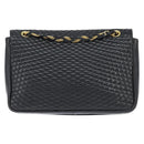 BALLY Chain Shoulder Bag Leather Black Gold Auth BA7303-2