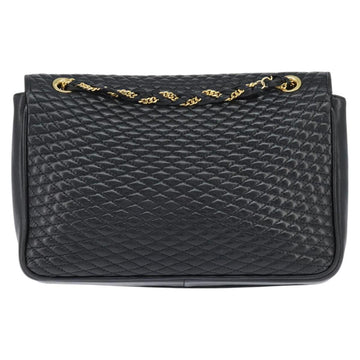 BALLY Chain Shoulder Bag Leather Black Gold Auth BA7303 - 0