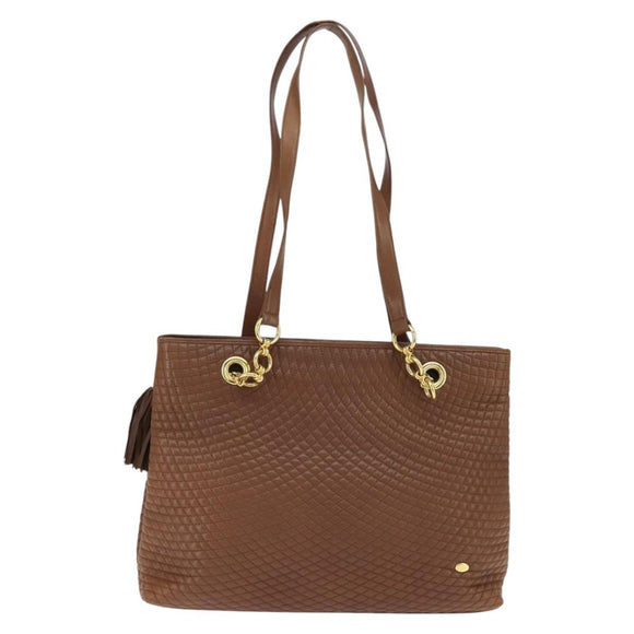 BALLY Tote Bag Leather Brown Gold Auth BA7304