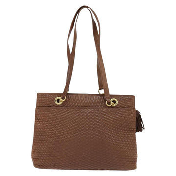 BALLY Tote Bag Leather Brown Gold Auth BA7304 - 0