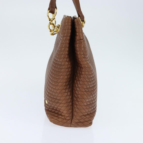 BALLY Tote Bag Leather Brown Gold Auth BA7304