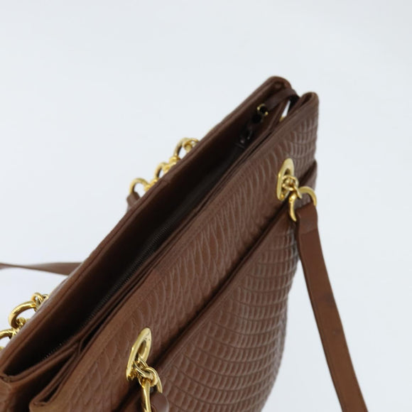 BALLY Tote Bag Leather Brown Gold Auth BA7304